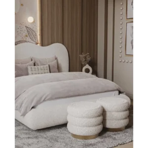 Crescent Moon White Boucle Designer Bed - Image 2