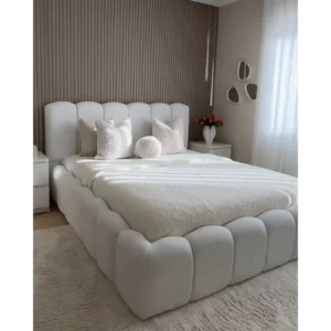 Padded Cloud White Velvet Scalloped Bed - Image 1