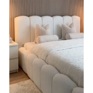 Padded Cloud White Velvet Scalloped Bed - Image 2