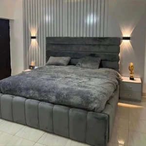 Shadow Tiered Charcoal Velvet Bed - Image 1