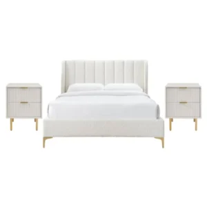 Royal Fluted White Velvet Bed - Image 1