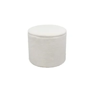 Round White Boucle Fabric Pouffe Ottoman for Minimalist Seating - Image 1