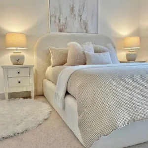 Serene Boucle Cloud Bed with Arc Headboard and Textured Linens - Image 1