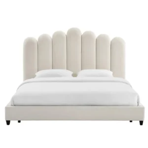 Scalloped Petal Modern Velvet Bed in Pure White - Image 1