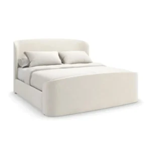 Curved Wingback Simple Velvet Bed in Soft White - Image 1