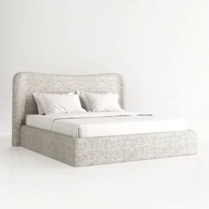Organic Jute Texture Modern Bed with Winged Silhouette - Image 1
