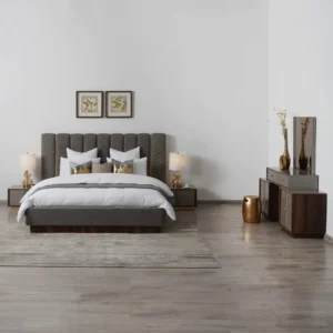 Luxury Turkish Grey Fabric Bed with Gold Vertical Paneling - Image 2