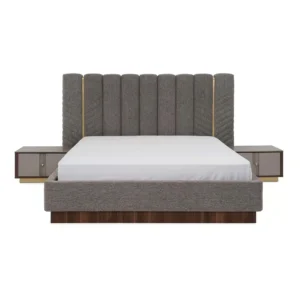 Luxury Turkish Grey Fabric Bed with Gold Vertical Paneling - Image 3