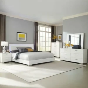 Simple White Deco Bedroom Suite with LED Headboard & Polished Chrome Accents - Image 1