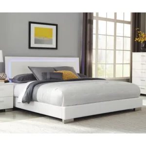 Simple White Deco Bedroom Suite with LED Headboard & Polished Chrome Accents - Image 2