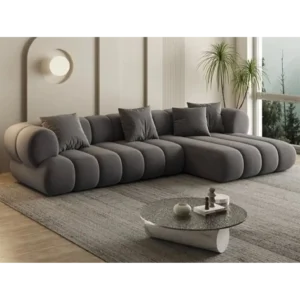 Graphite Streamline Ribbed Velvet Sectiol - Image 1