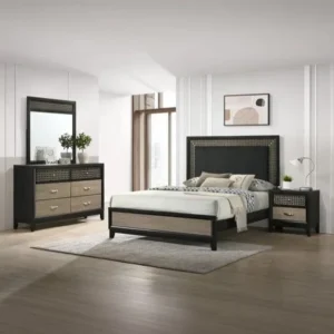 Classic Black & Beige Polish Bed with Geometric Lattice Detailing – Complete Set - Image 1