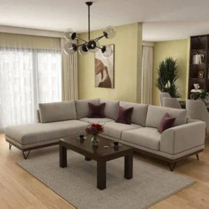 Mid-Century Modern Grey Velvet L-Shaped Sectiol with Hairpin Legs - Image 1