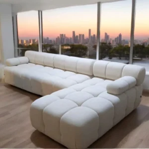 Cloud-Style White Velvet Tufted Sectiol with City View Appeal - Image 1