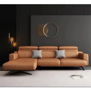 Cogc Brown Leather Rite Sectiol with Adjustable Headrests - Image 1