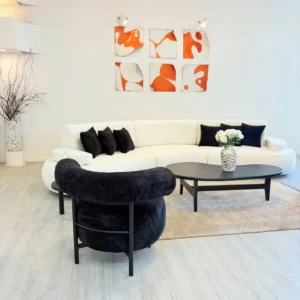 Serpentine White Velvet S-Curve Sofa - Image 4