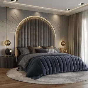 Grand Luxury Wall-Mounted Headboard Bed with Vertical Velvet Channeling - Image 1