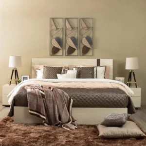 Minimalist Lamited Cream and Wood Grain Bedroom Suite with Textured Decor - Image 2