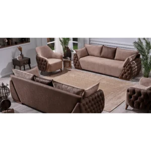 Chocolate Brown Tufted Chesterfield Sofa Set - Image 2