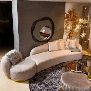 Serpentine Modern Cream Chaise with Abstract Mirror - Image 1