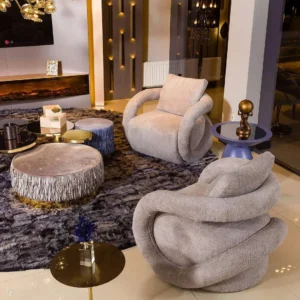 Serpentine Modern Cream Chaise with Abstract Mirror - Image 2