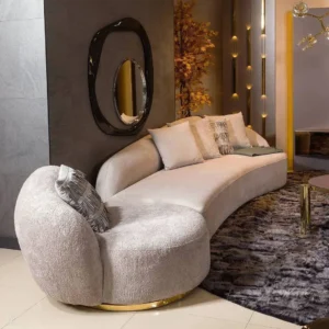 Serpentine Modern Cream Chaise with Abstract Mirror - Image 3