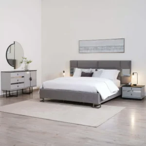 Grey Velvet Turkish Fabric Bed with Integrated Side Mirrors – Contemporary Design - Image 1