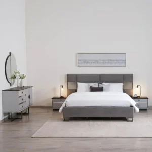 Grey Velvet Turkish Fabric Bed with Integrated Side Mirrors – Contemporary Design - Image 2