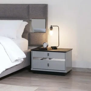 Grey Velvet Turkish Fabric Bed with Integrated Side Mirrors – Contemporary Design - Image 3