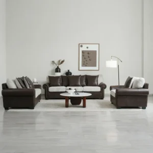 Classic Dark Brown Leather-Rite Sofa with Marble Table Set – 7-Seater - Image 2