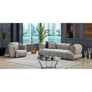 Ribbed Jute Beige Luxury Sofa - Image 1