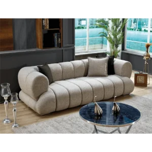 Ribbed Jute Beige Luxury Sofa - Image 4