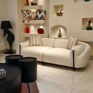 Ivory Boucle Horizon Modern Sofa and sculptural accent chair - Image 4