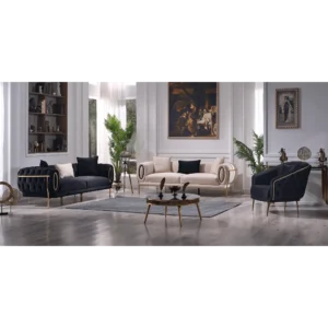 Midnight Velvet Turkish Grandeur Sofa with Gold Detailing - Image 1