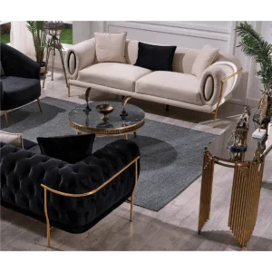 Midnight Velvet Turkish Grandeur Sofa with Gold Detailing - Image 4