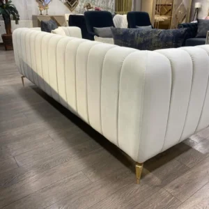 Royal Cloud White Velvet Sofa with Vertical Channel Tufting - Image 6