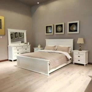 Classic Elegance White Deco Bed Set with Antique Brass Hardware – Complete Suite - Image 1