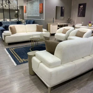Alabaster Cream Modern Sofa with Integrated Pedestal Ends - Image 1