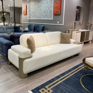 Alabaster Cream Modern Sofa with Integrated Pedestal Ends - Image 3