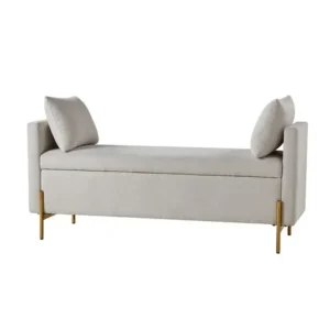 Elegant Grey Velvet Settee with Twin Side Bolsters & Gold Legs - Image 1