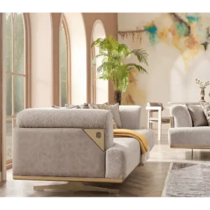 Sahara Beige Modern Boucle Sofa with Recessed Gold Base - Image 4