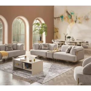 Sahara Beige Modern Boucle Sofa with Recessed Gold Base - Image 6