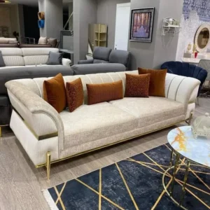 Amber Spice Turkish Velvet Sofa with Linear Gold Trim - Image 3