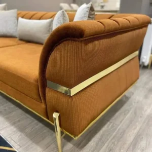 Amber Spice Turkish Velvet Sofa with Linear Gold Trim - Image 5