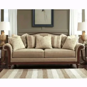 Elegant Classic Grey Fabric Wooden Sofa with Hand-Carved Polish Detail - Image 2