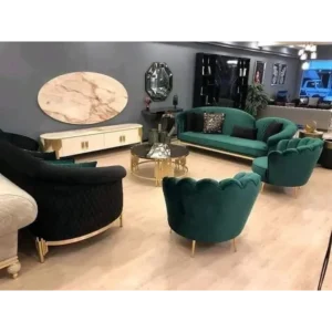 Turquoise Tiara Scalloped Shell Sofa with Gold Accents - Image 2