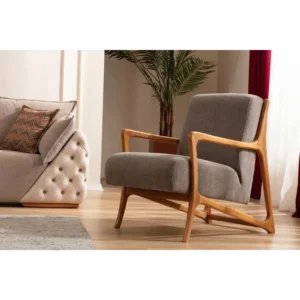 Heritage Haven Tufted Beige Sofa with Walnut Trim - Image 5