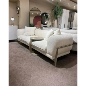 Cloud Serenity White Boucle Sofa with Integrated Table - Image 1