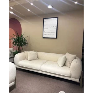 Cloud Serenity White Boucle Sofa with Integrated Table - Image 3