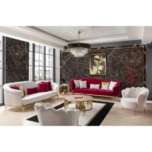 Royal Crimson Turkish Sofa with Gold Filigree - Image 1